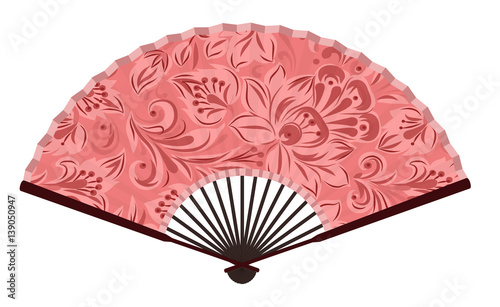 Ancient Traditional Japanese fan with Japanese Flower Painting