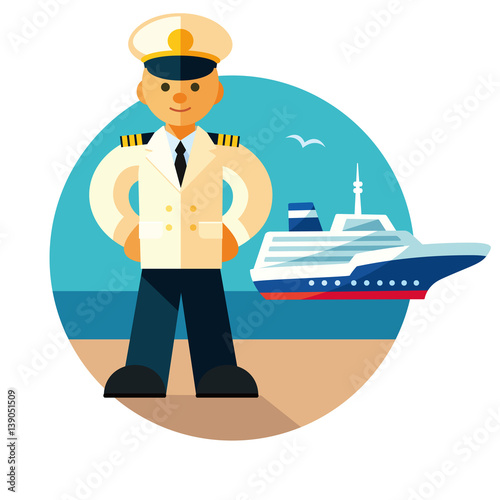 Сaptain of the ship next to the ship on the sea