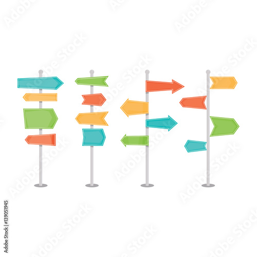 Modern vector illustration of isolated road direction signs on white background