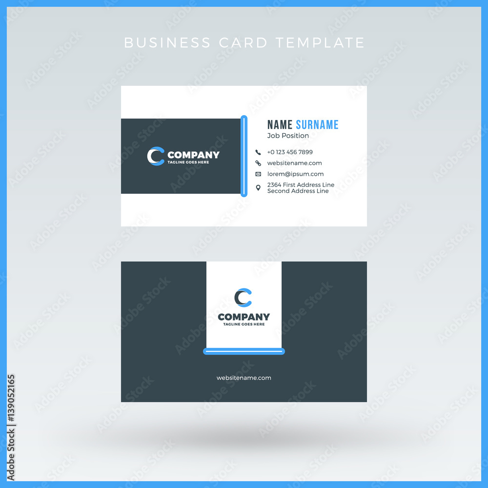 Double-sided Blue Business Card Template. Vector Illustration. Stationery Design