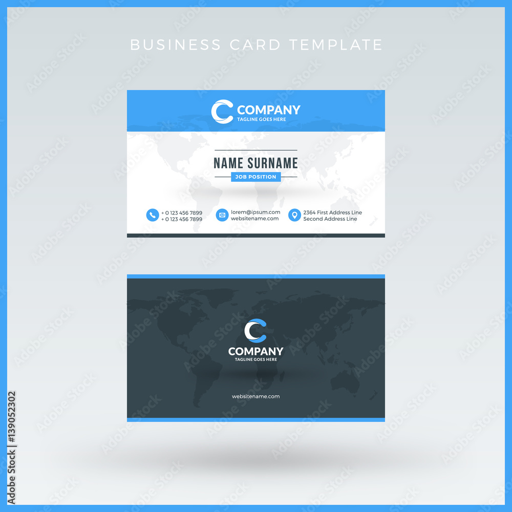 Double-sided Blue Business Card Template. Vector Illustration. Stationery Design Double-sided Blue Business Card Template. Vector Illustration. Stationery Design