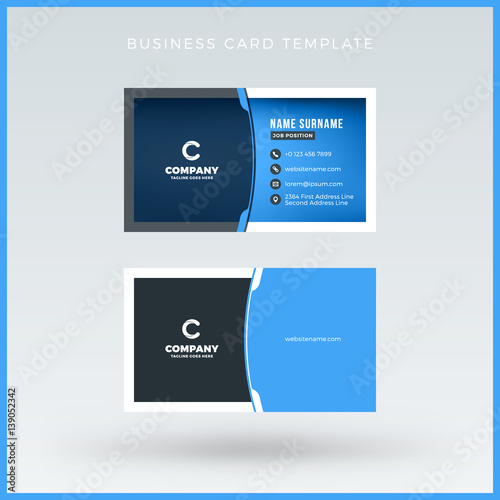 Double-sided Blue Business Card Template. Vector Illustration. Stationery Design