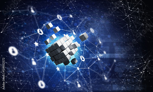 Concept of Internet and networking with digital cube figure on dark background