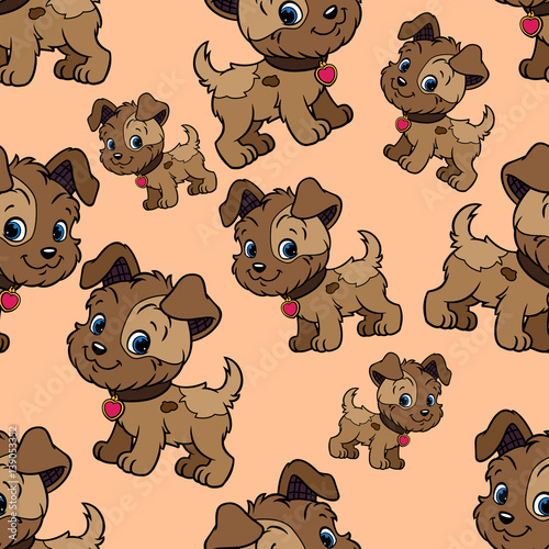 Seamless repeating pattern of puppies.Vector