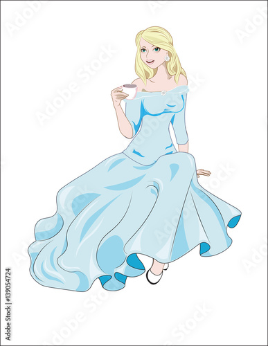 princess with a cup and blue dress