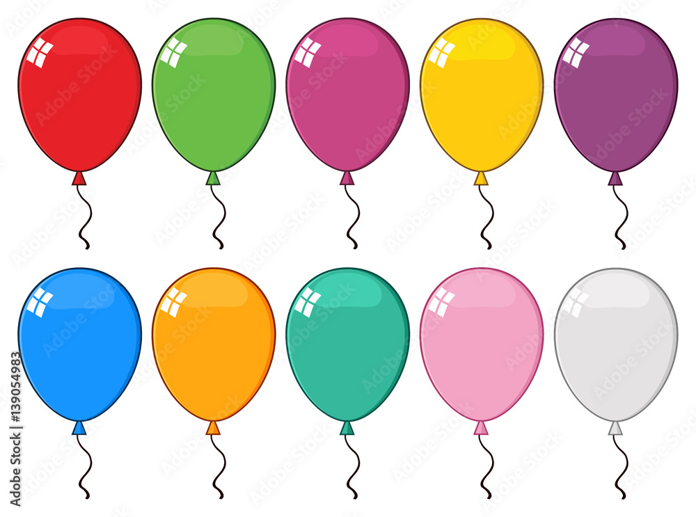 Colorful Balloons 03. Collection Set Isolated On White Background