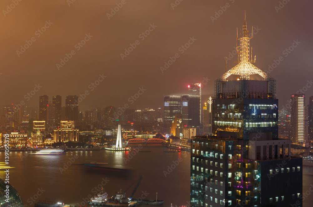 Modern urban nightscape,  the Bund,Shanghai,
