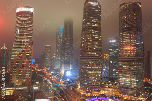 Modern urban nightscape,  Pudong, Lujiazui  ,Shanghai,
