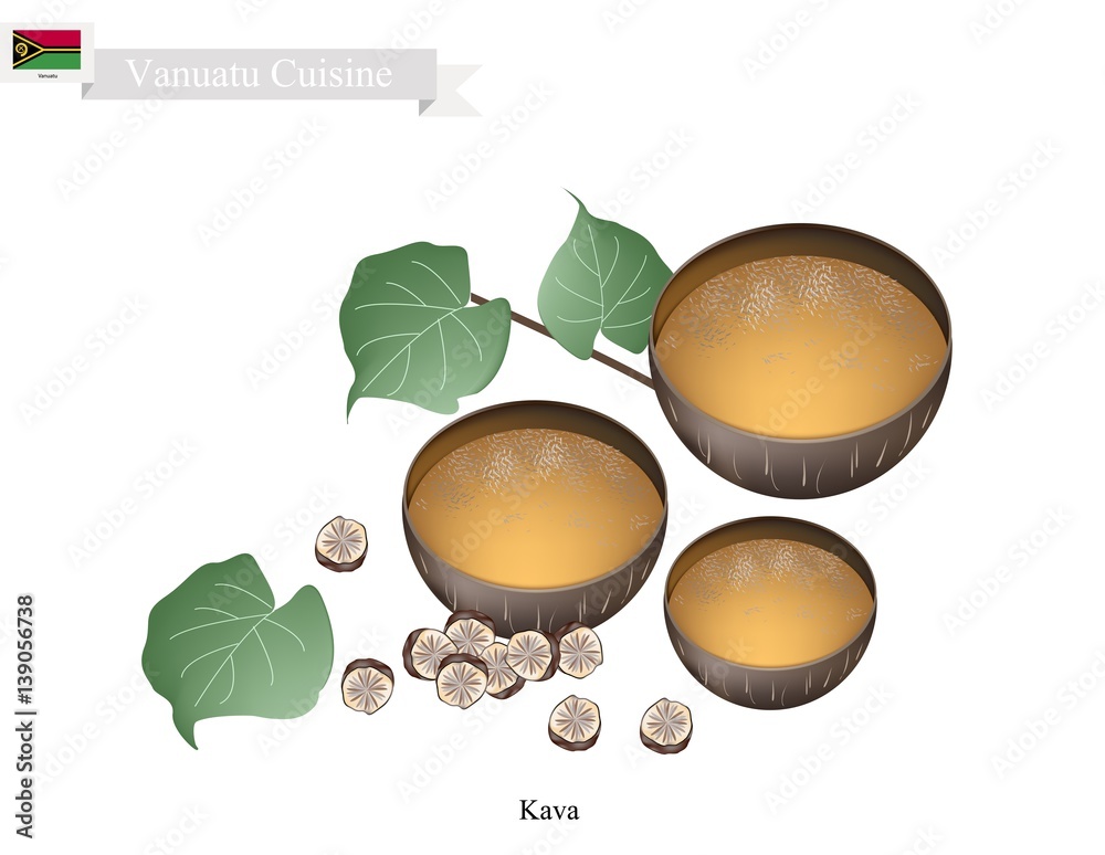 Kava Drink or Traditional Vanuatu Herbal Beverage - obrazy, fototapety, plakaty 