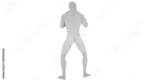Digital man in boxing position  isolated on white background  3 d render