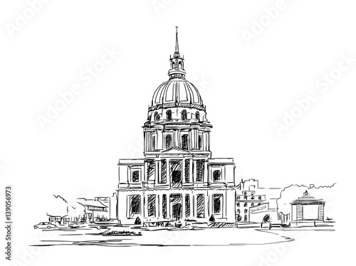 Sketch of The cathedral of Saint Louis, Paris. Les Invalides.