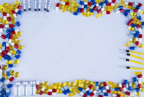 Composition with variety of drug pills background