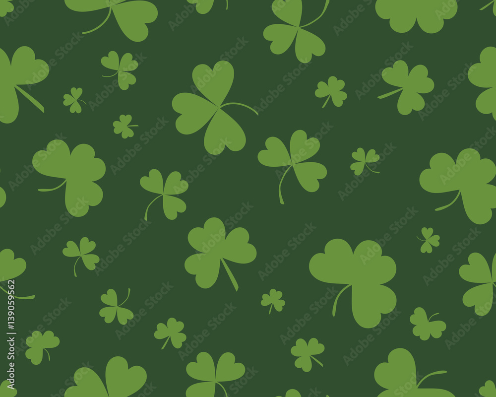 St Patrick's Day background with three leaves clover. Different shades of green color. The Symbol Of Ireland. The Irish pattern. Vector seamless backdrop St Patrick's Day background with three leaves clover. Different shades of green color. The Symbol Of Ireland. The Irish pattern. Vector seamless backdrop