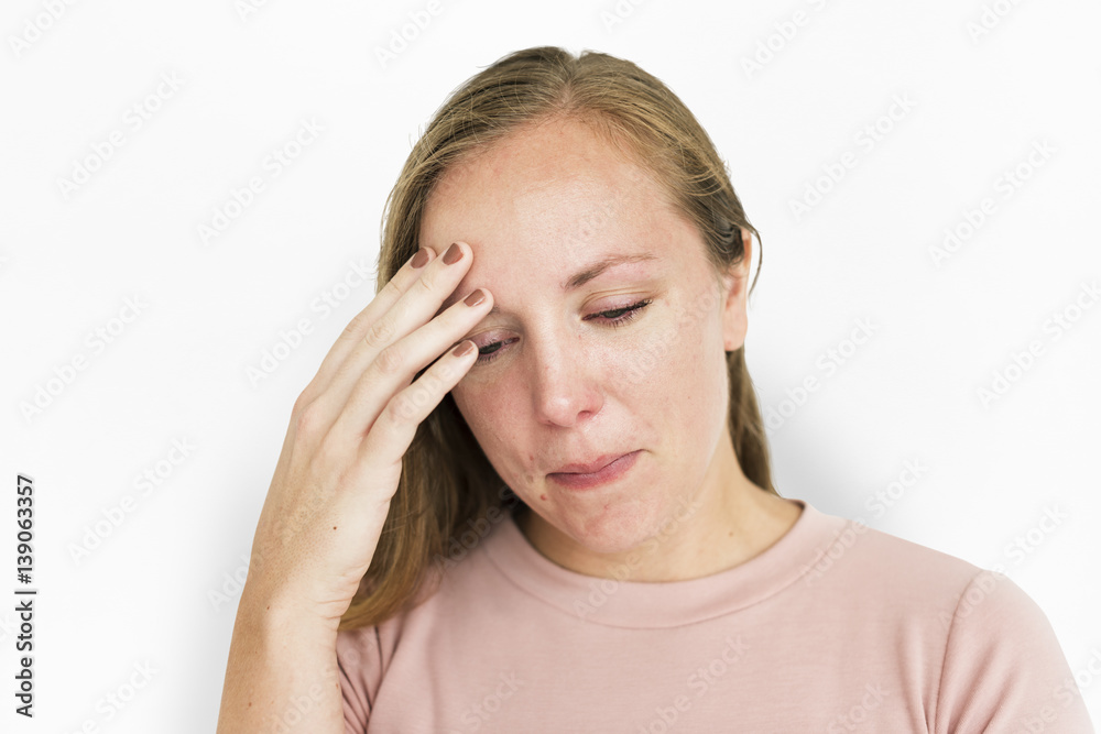 Woman Sickness Headache Cold Fever Concept Woman Sickness Headache Cold Fever Concept