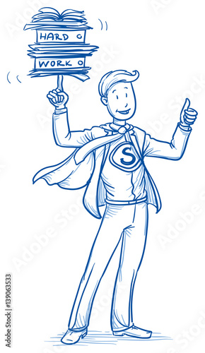 Happy business man, running, reaching the finish, concept of leader, first, best of. Hand drawn line art cartoon vector illustration