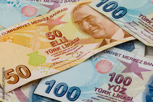 Turkish lira banknotes photo