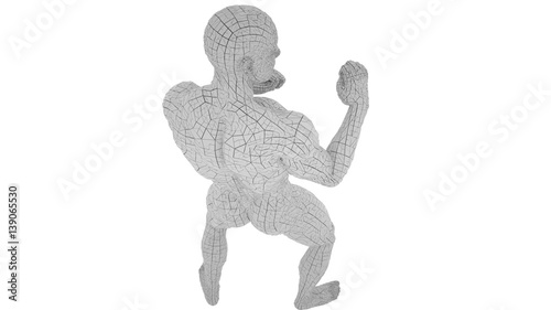 Digital man in boxing position  isolated on white background  3 d render