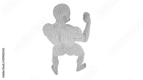 Digital man in boxing position  isolated on white background  3 d render