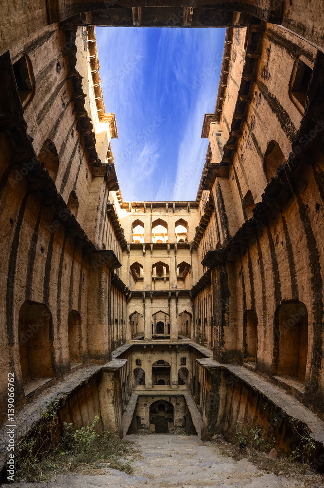 Panorama of Famous stepwell / baori, situated in the village Neemrana