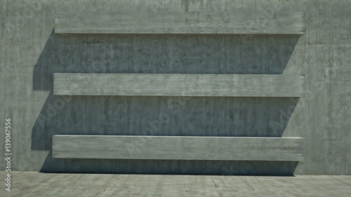 Concrete wall with exposed horizontal elements, 3d render