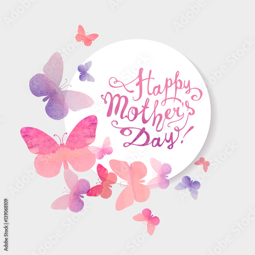 Happy Mother's Day! Pink watercolor butterflies