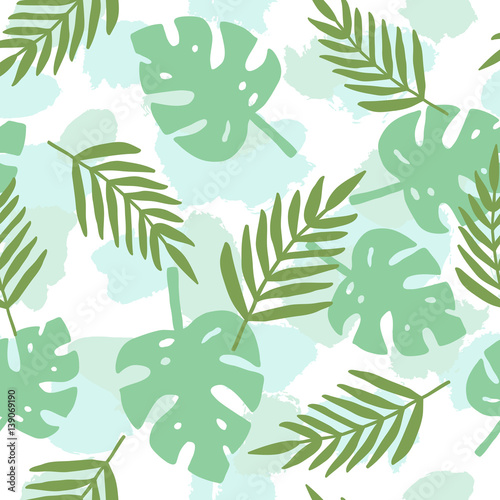 Tropical leafs silhouette pattern. Vector seamless pattern
