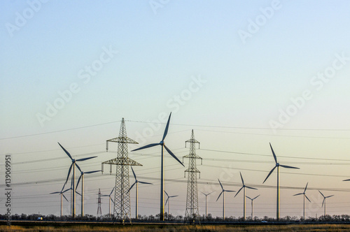 Wind energy plant near Parndorf, wind turbine, high tension cabl photo