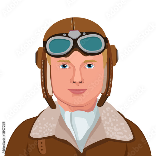 Vintage Aviator. Great Illustration Of A Vintage Pilot Isolated In White Background. Vector Illustration. Retro Man Pilot Aviation In Aviator Helmet.