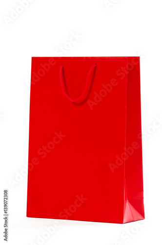 Red paper bag on a white background