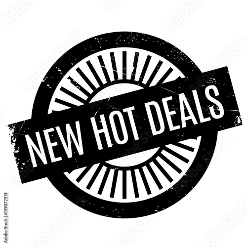 New Hot Deals rubber stamp. Grunge design with dust scratches. Effects can be easily removed for a clean, crisp look. Color is easily changed.