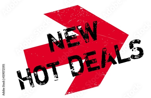 New Hot Deals rubber stamp. Grunge design with dust scratches. Effects can be easily removed for a clean, crisp look. Color is easily changed.