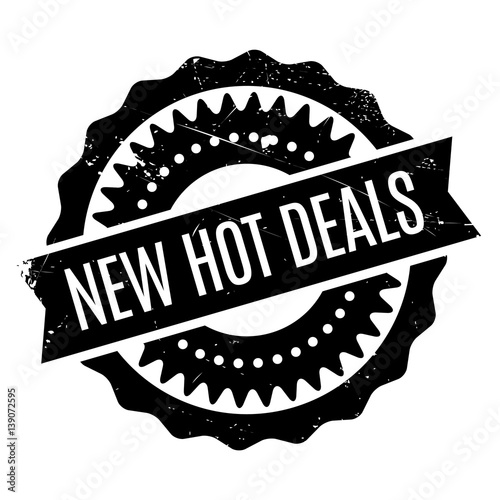 New Hot Deals rubber stamp. Grunge design with dust scratches. Effects can be easily removed for a clean, crisp look. Color is easily changed.