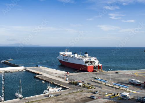 View cargo port and car ferry in Rafina from a hill. Attiki, Greece photo