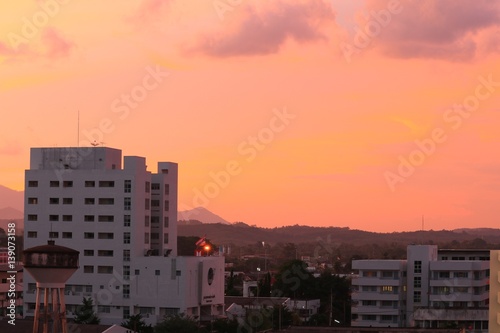 building in city and sky sunset beautiful colorful evening nature landscape twilight time with silhouette