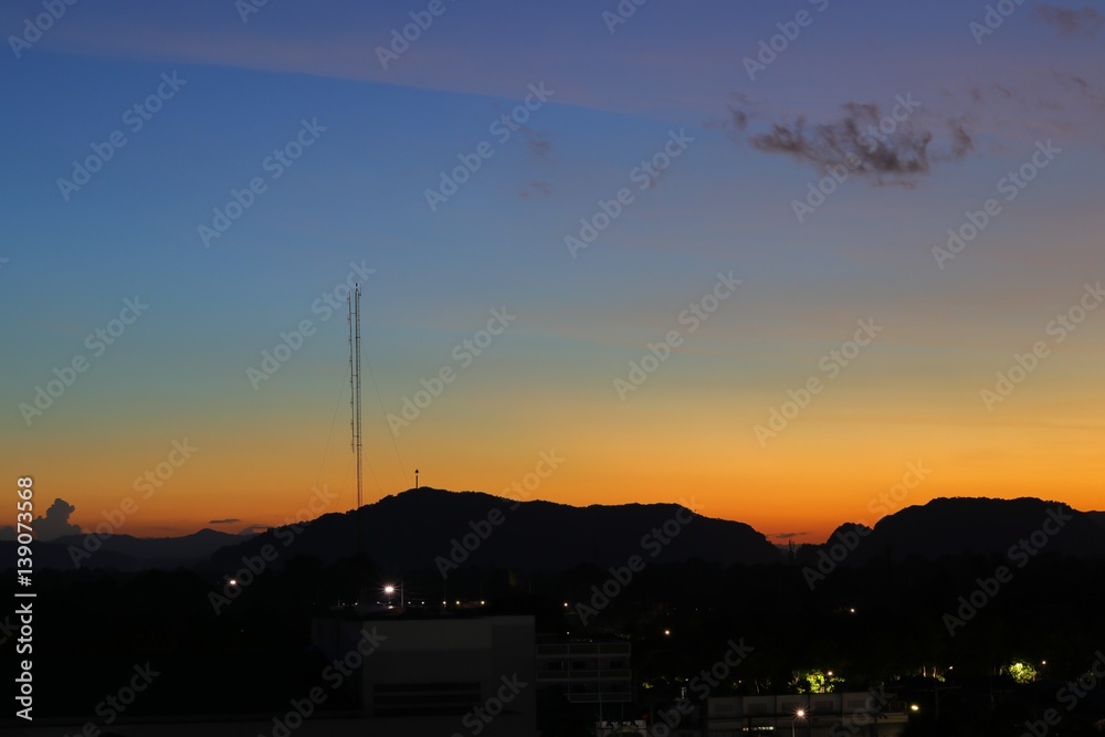 sky sunset with  building city silhouette in twilight time beautiful  evening  landscape nature