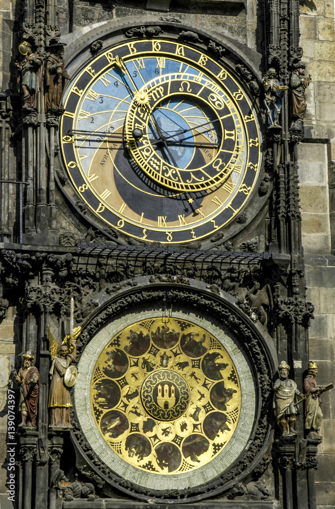 Obraz premium Prague, city center, city hall, famous clock tower, Czech Republ
