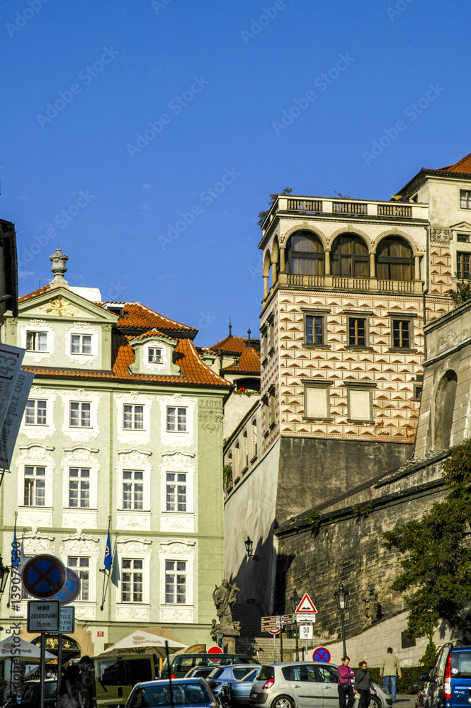 Naklejka premium Prague, old city quarter at the feet of hill Hradschin, Czech Re