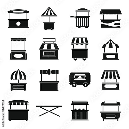 Street food truck icons set, simple style