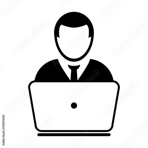 Man User Icon - With Laptop Computer Person Profile Avatar Vector illustration