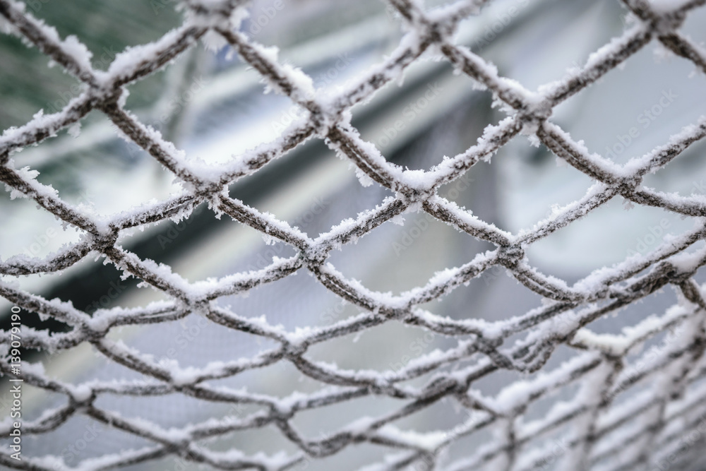 Fototapeta premium Rope net in trade port in Murmansk, Kola Peninsula, Russia