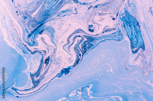 Blue violet marbling texture. Creative background with abstract oil painted waves, handmade surface. Liquid paint.