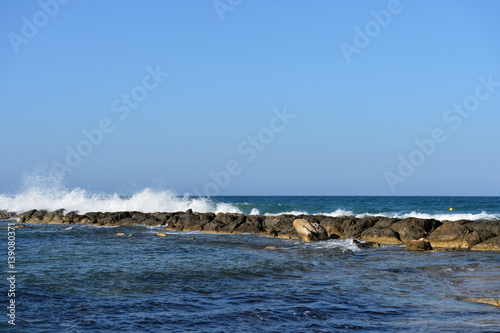 The waves of the Mediterranean Sea off the coast of Cyprus