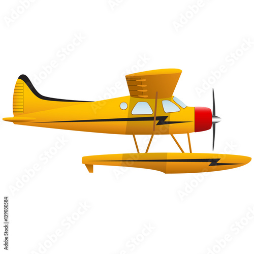 Yellow seaplane. Airplane on white background. Isolated object. Vector Image.