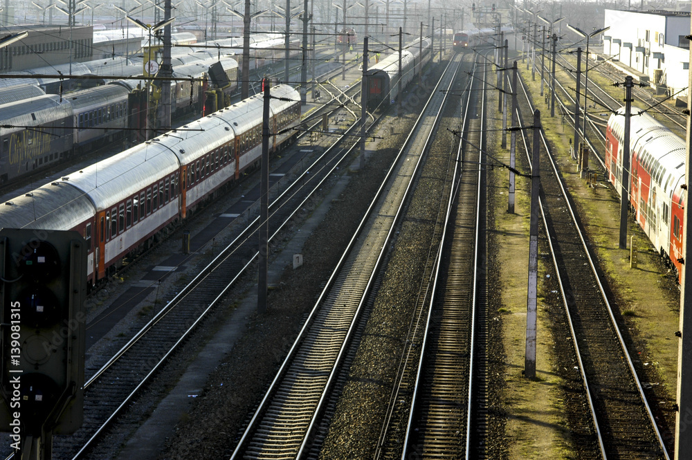 Vienna, West railway station, railway with trains, Austria, traf