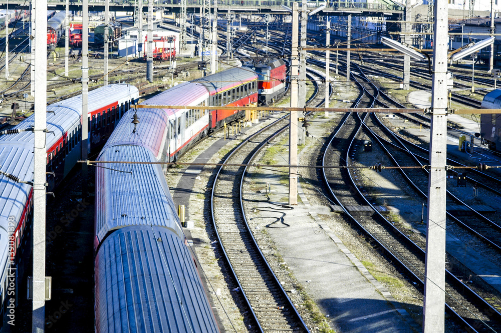 Vienna, West railway station, railway with trains, Austria, traf