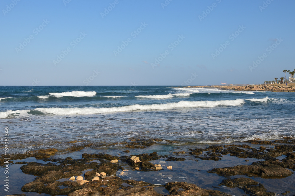 The waves of the Mediterranean Sea off the coast of Cyprus The waves of the Mediterranean Sea off the coast of Cyprus