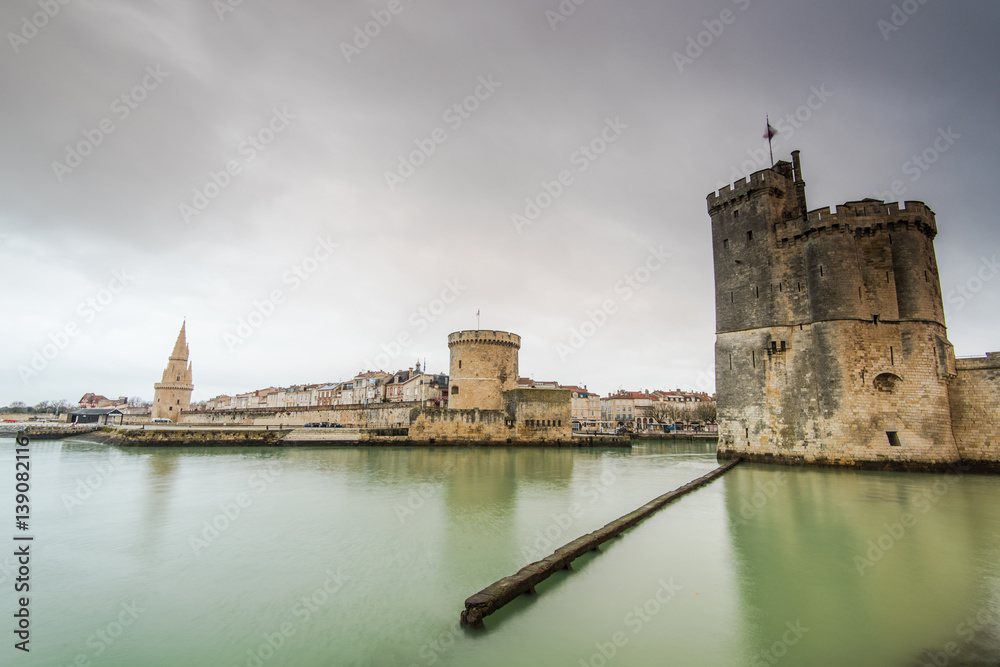 Old fort towers in La Rochelle , France