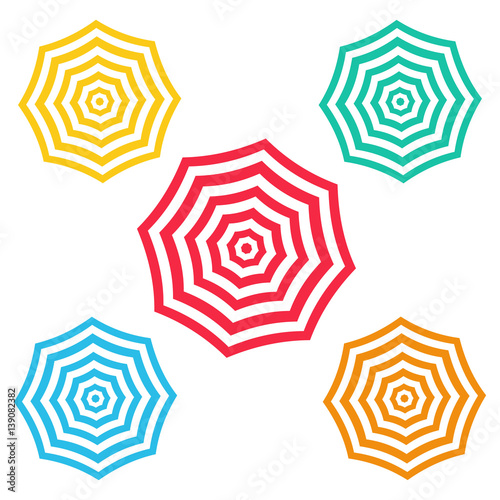 set of striped umbrellas.