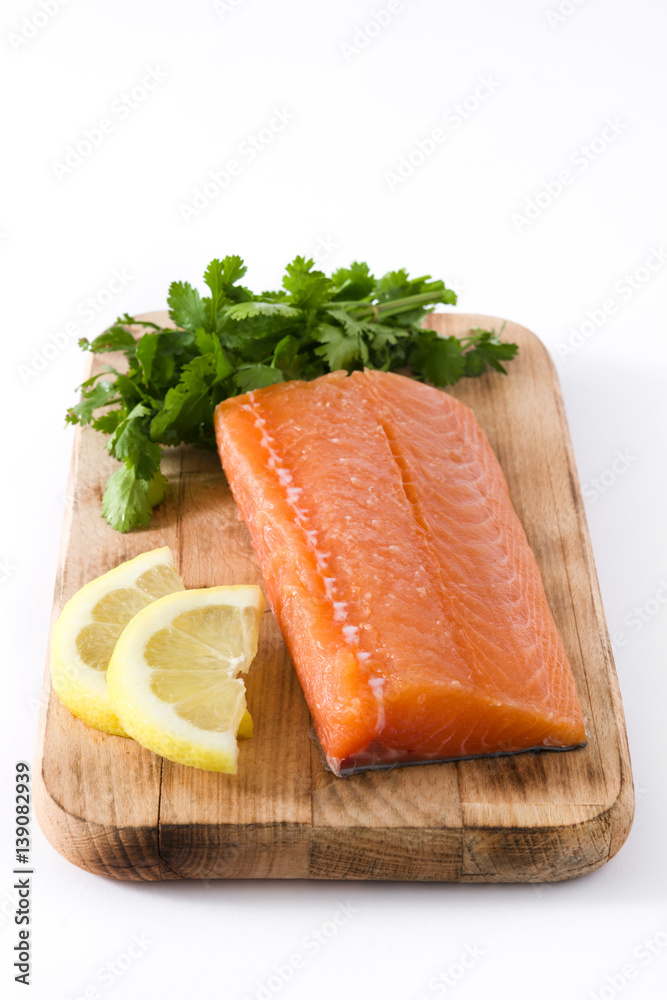 Raw salmon fillet isolated on white background
Raw salmon fillet isolated on white background