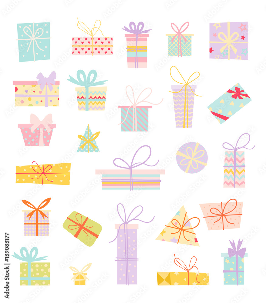Vector set of different gift boxes. Vector set of different gift boxes.